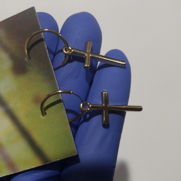 Urban Outfitters Gold tone Hoop Cross Drop Earrings - Women's Fashion Jewelry - Picture 5 of 6